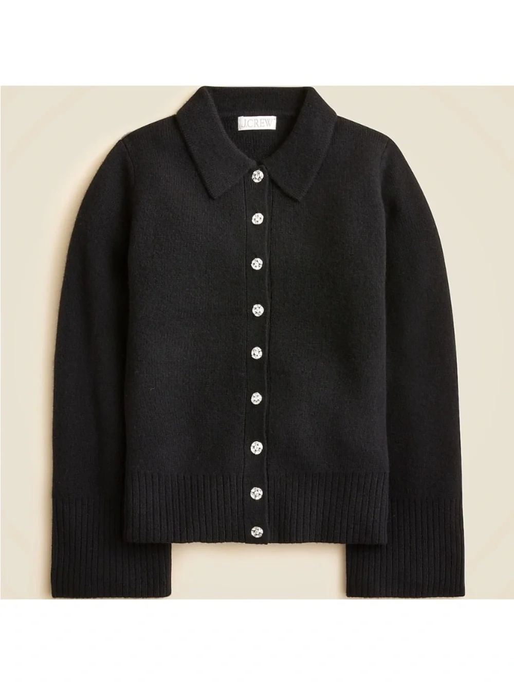 J.Crew Milano Stitch Sweater XL Black Collared Button Front Cinched Waist Luxury